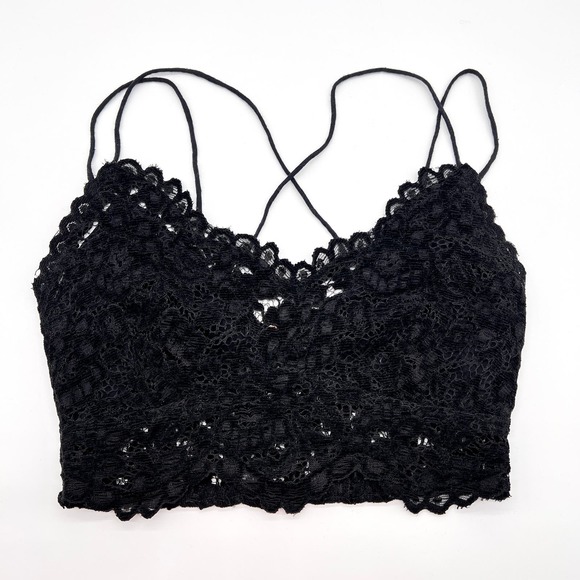 FREE PEOPLE ONE Celine Lace Bralette Womens Small Black Strappy Flocked Velvet - Picture 5 of 15